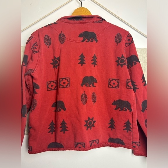 True grit Bear Printed fleece Jacket full zip Long sleeve red-Black minimalist S - Picture 4 of 11